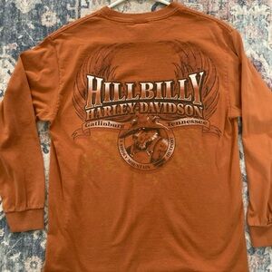 Hillbilly‎ Harley-Davidson Men's Orange Long Sleeve Shirt Gatlinburg Y2K Medium